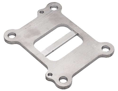 Square frame bracket with clean sheared edges and uniform hole pattern produced by fine blanking
